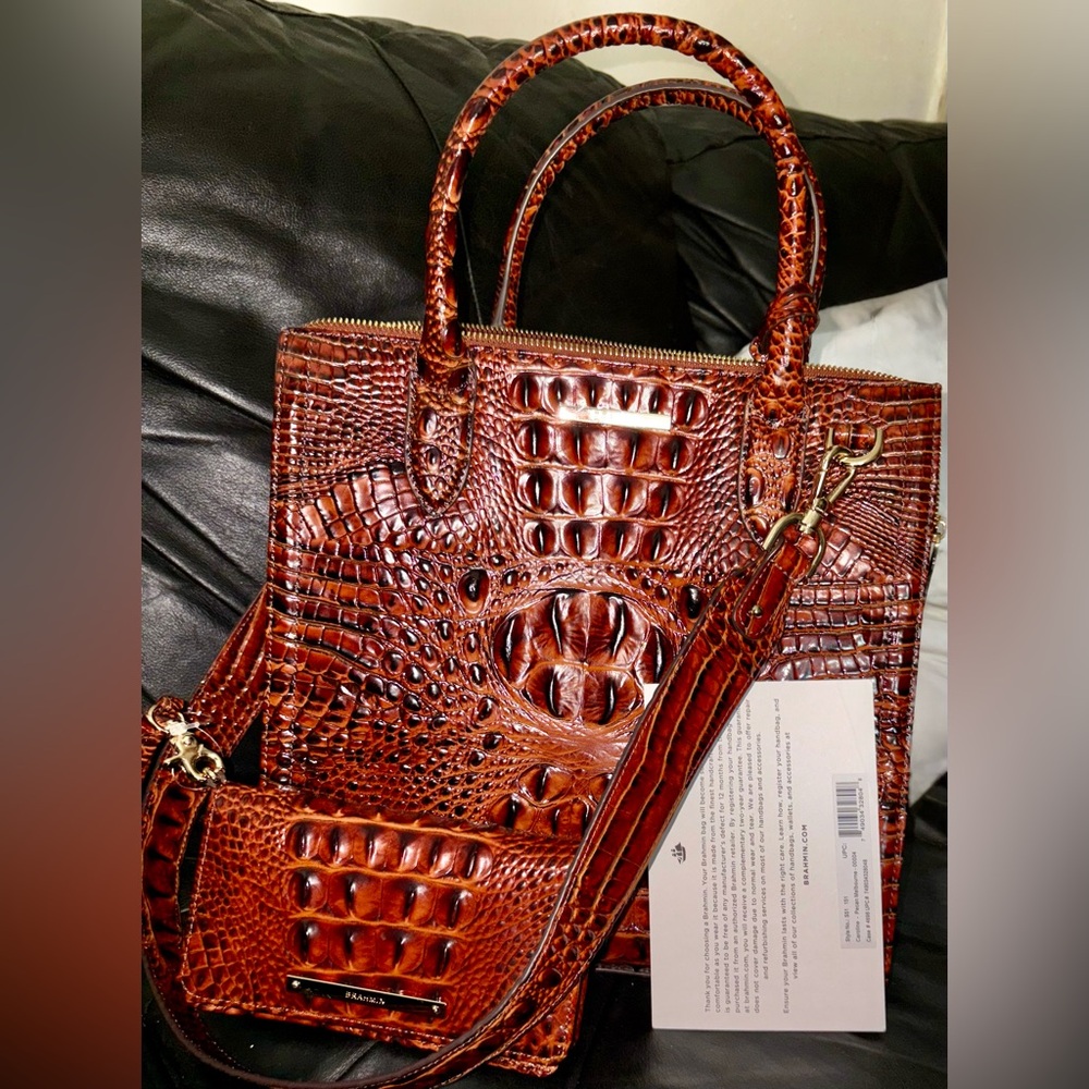 Brahmin Croc-Embossed Leather Tote - Brown